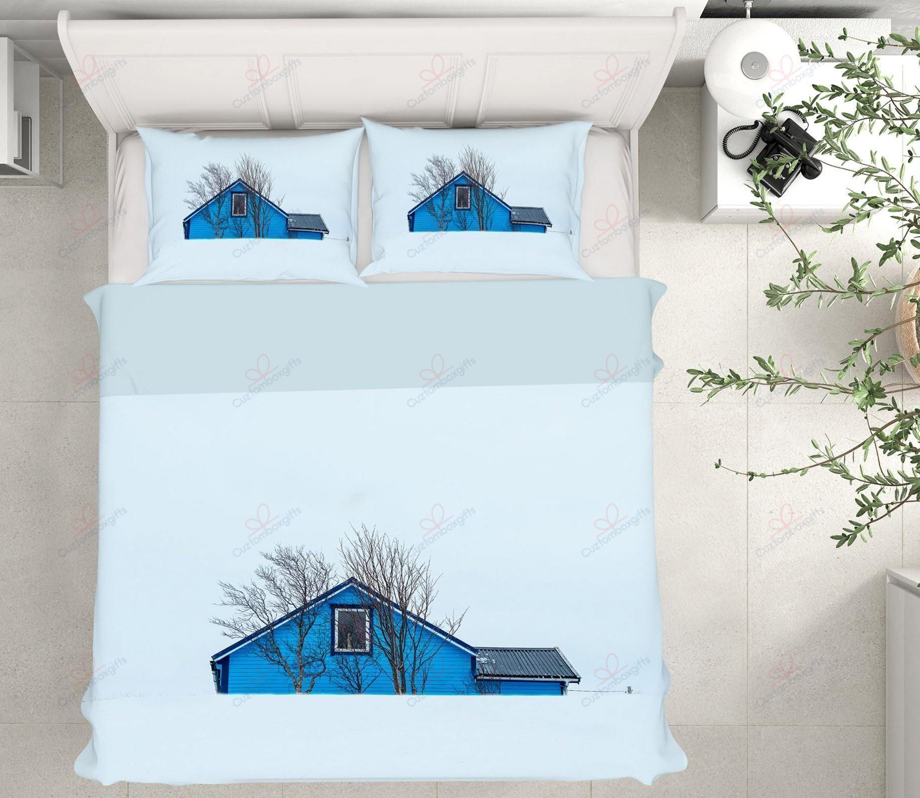Blue House Printed Bedding Set