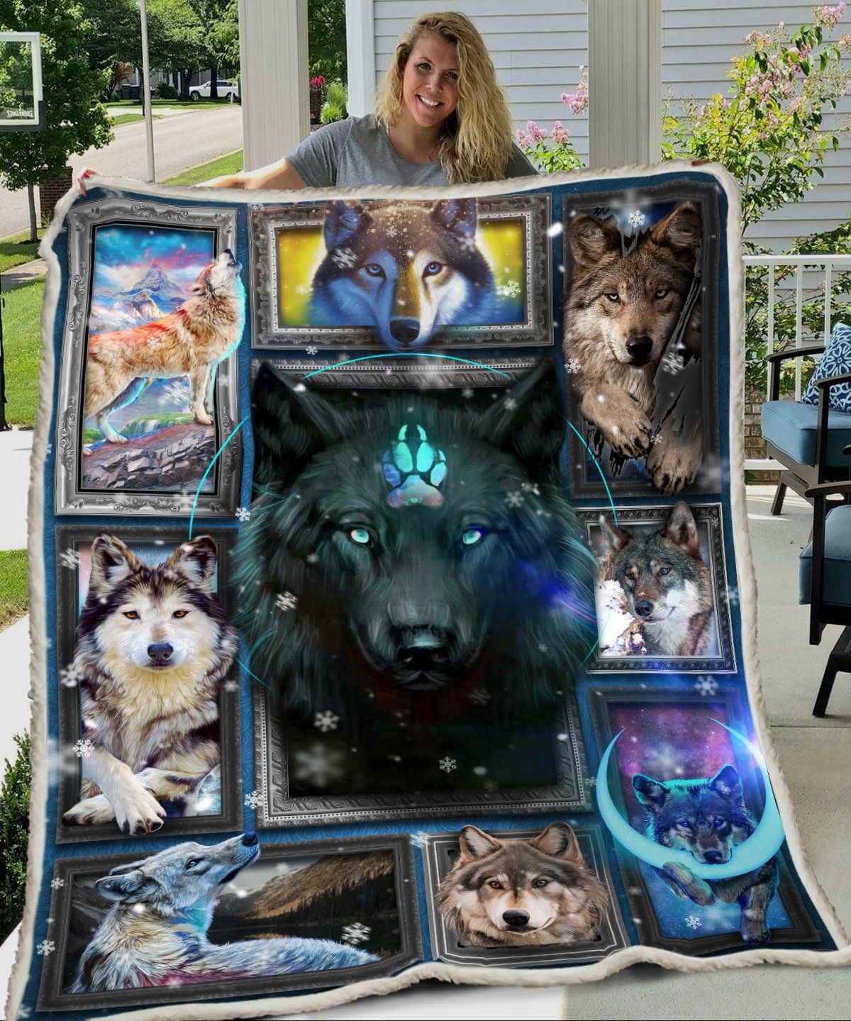 Blue Huge Wolf Quilt Blanket DHC150120680TD