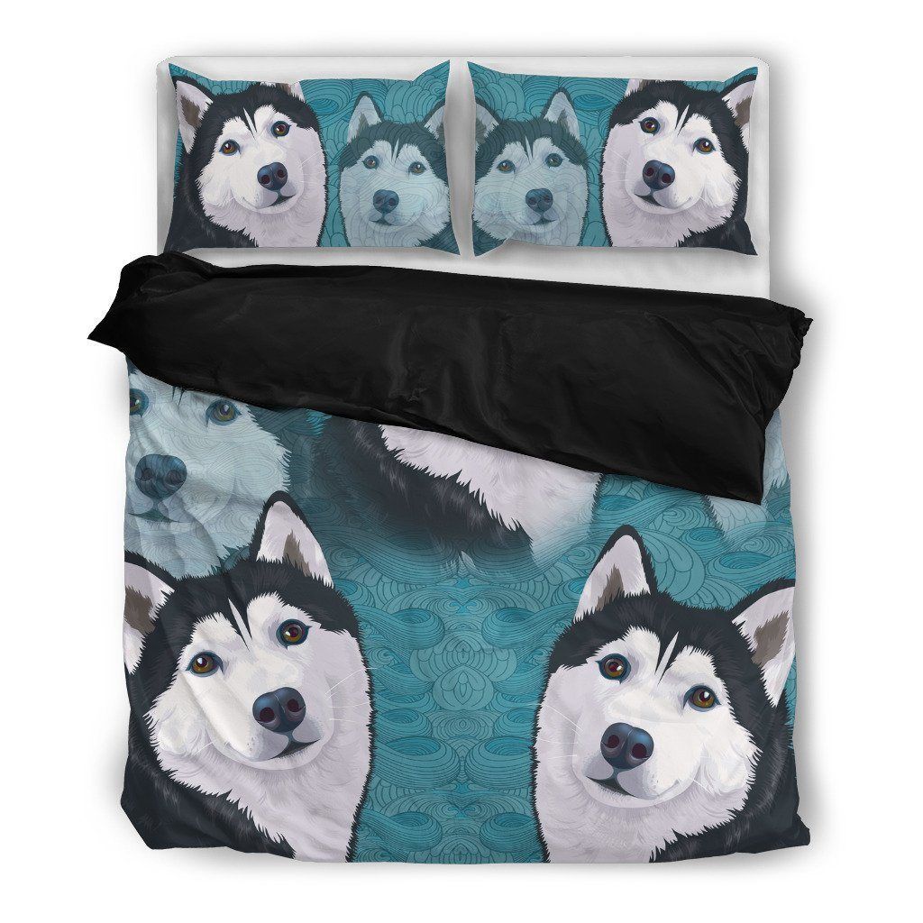 Blue Husky Dog Themed Bedding Set