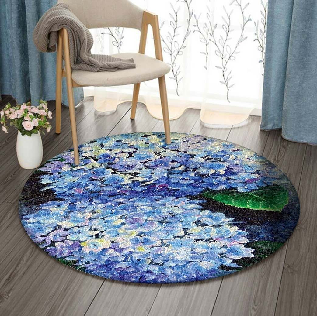 Blue Hydrangea Round Carpet