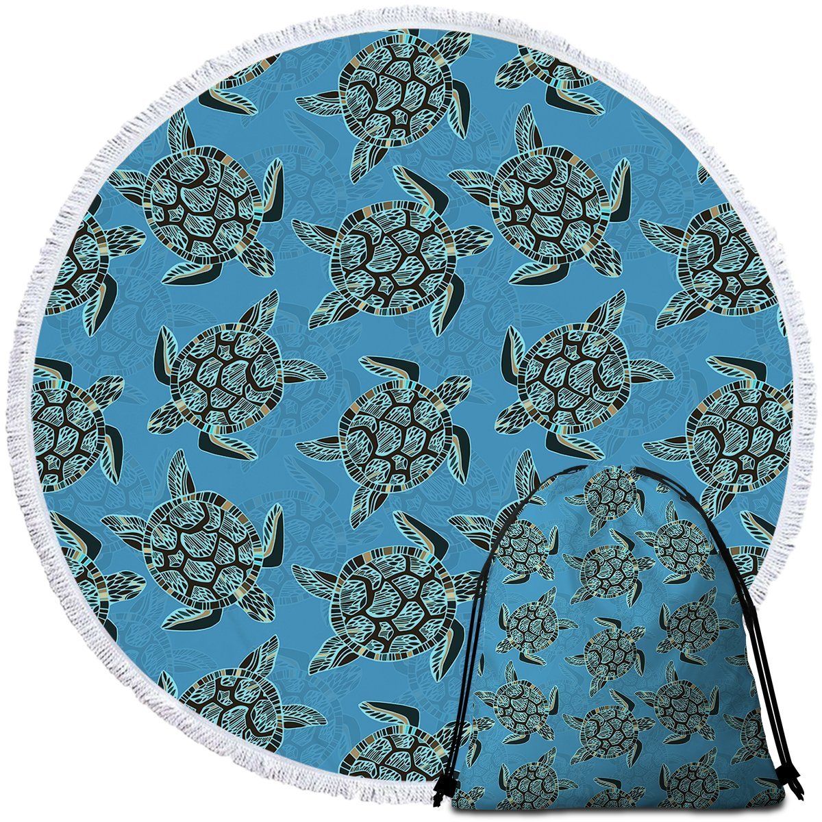 Blue I Sea Turtles Printed Round Beach Towel