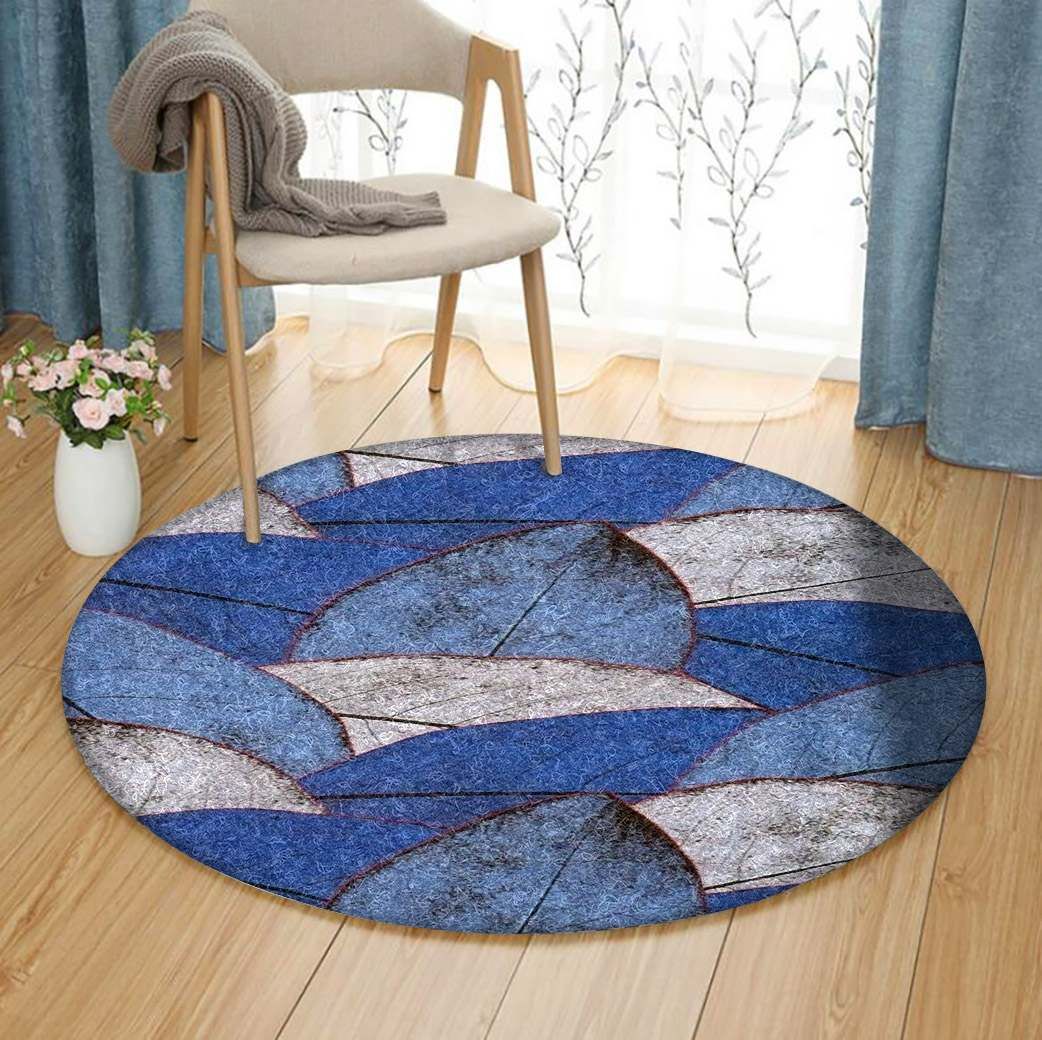 Blue Leaves Round Carpet
