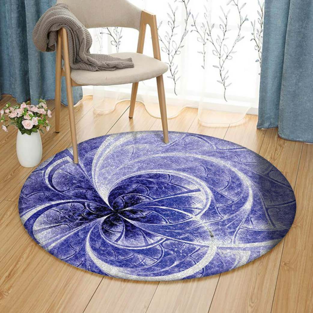 Blue Light Fractal Flower Round Carpet