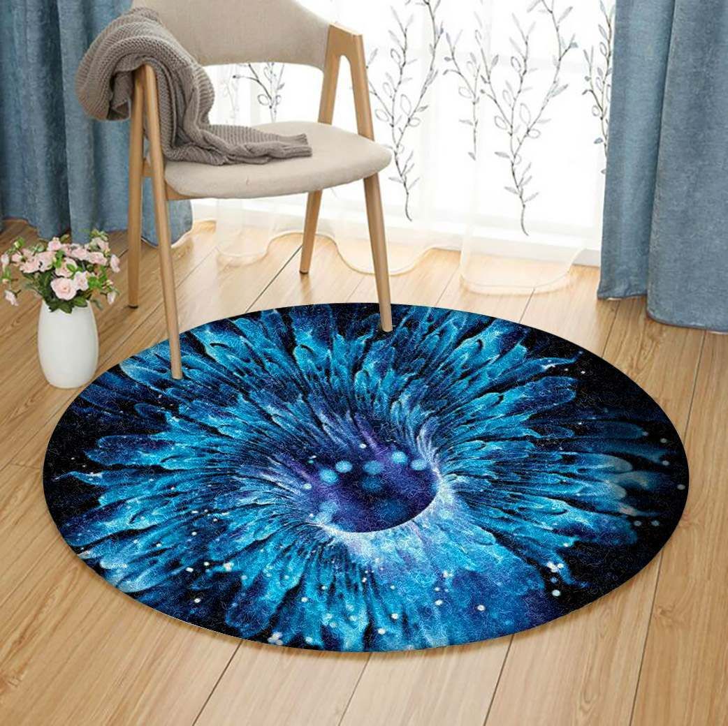 Blue Magical Wormhole Fractal Round Carpet