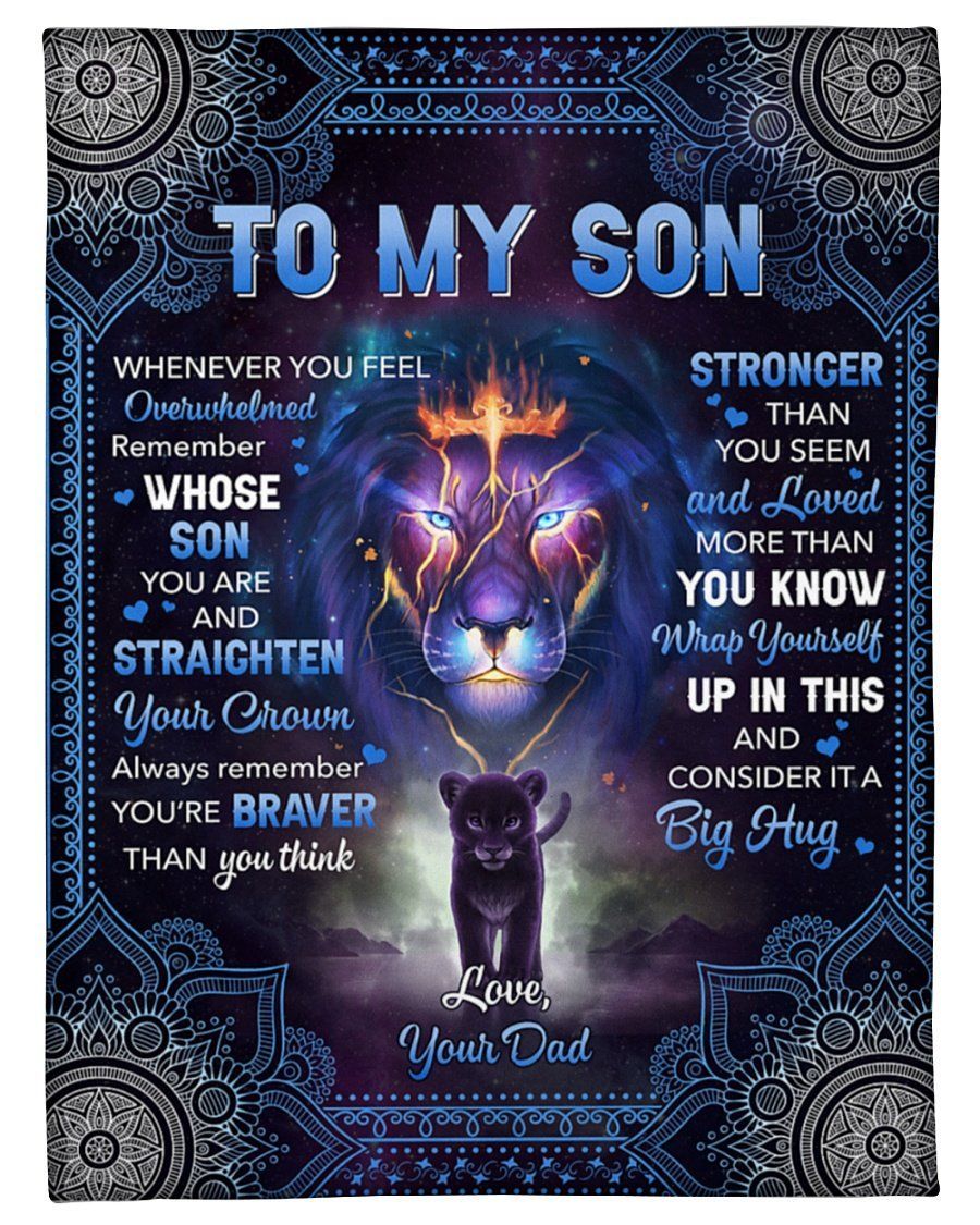Blue Mandala Lion Dad To Son You’re Braver Fleece Blanket Fleece Blanket