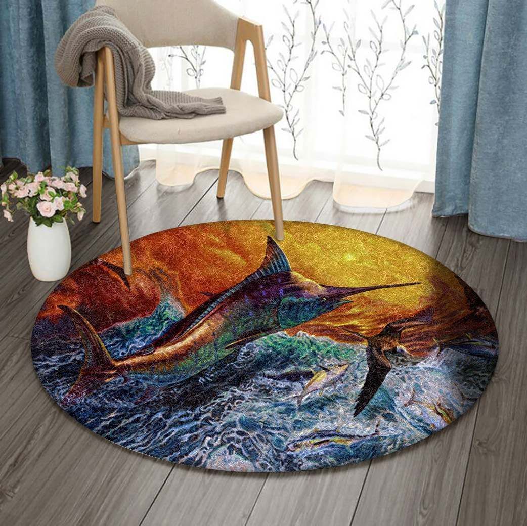 Blue Marlin Fish Round Carpet