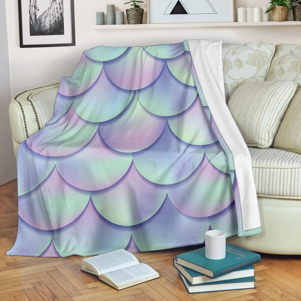 Blue Mermaid Scales Sherpa Fleece Blanket