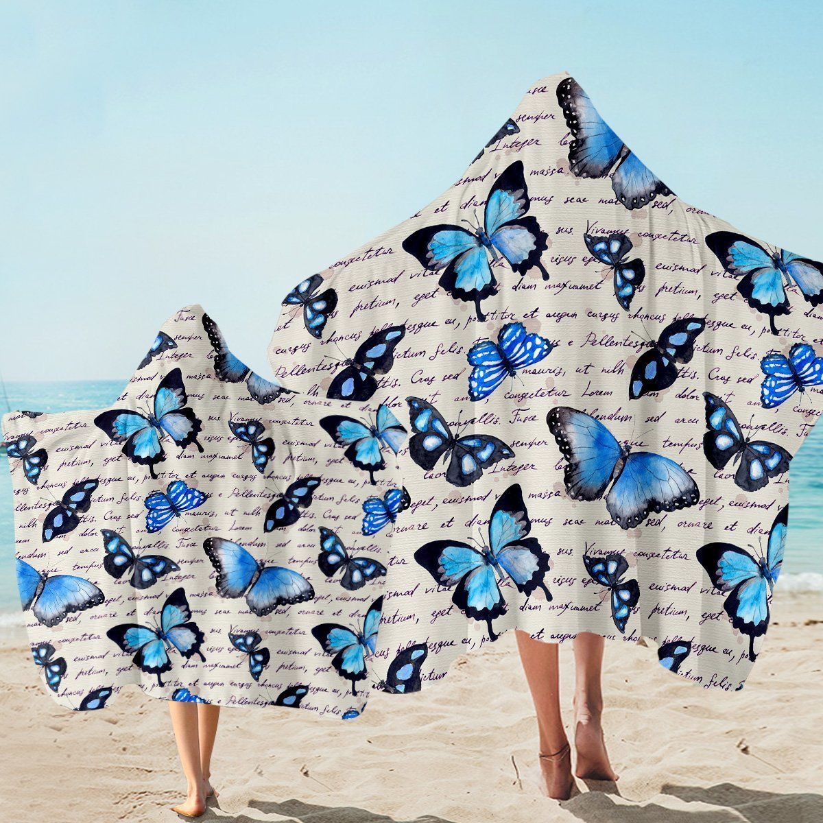 Blue Monarchs Letter Pattern Printed Hooded Towel