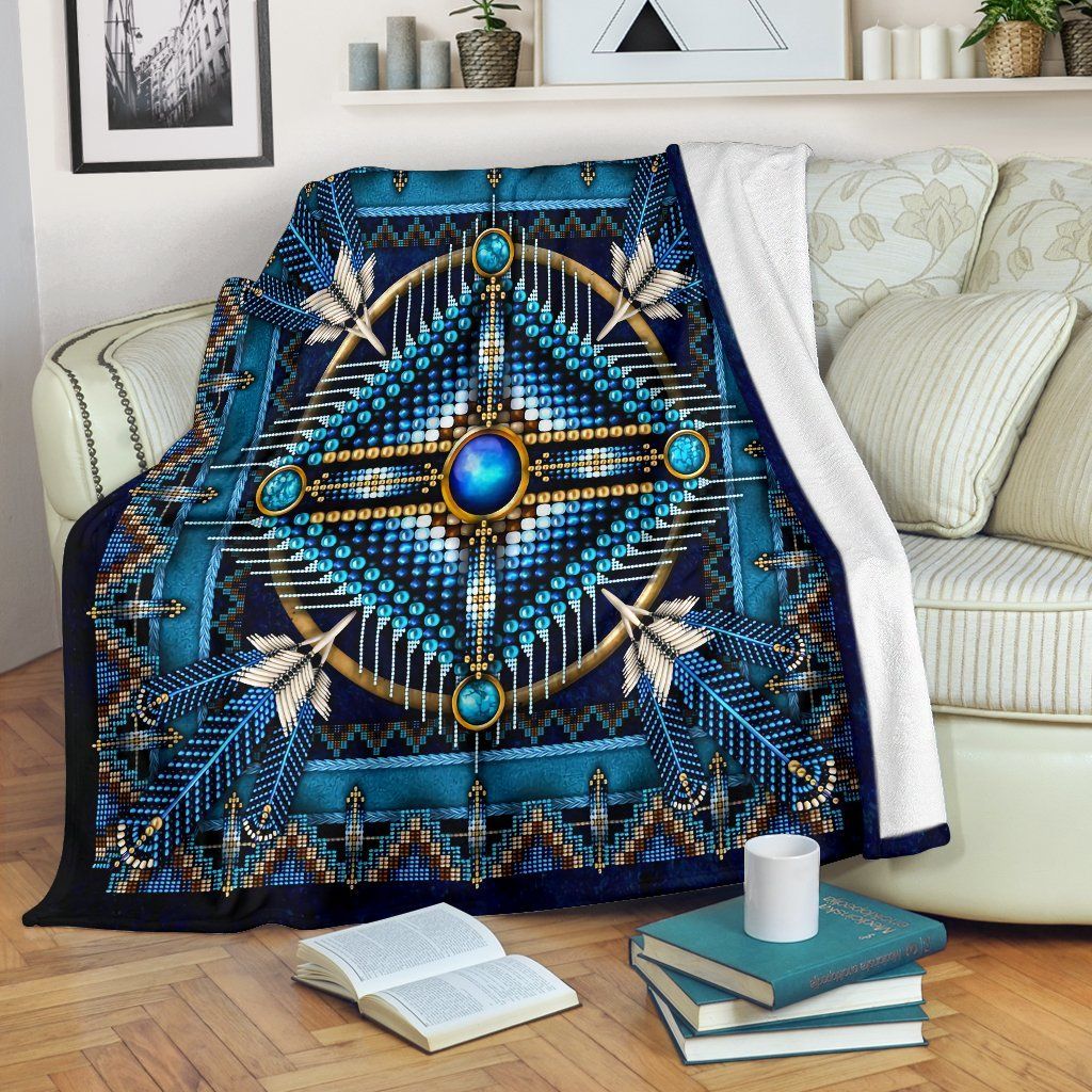 Blue Native Pattern Sherpa Fleece Blanket