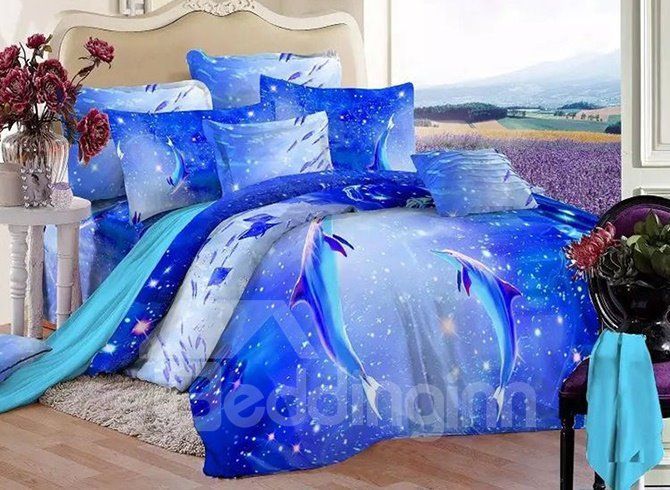 Blue Ocean Dolphins Bedding Set