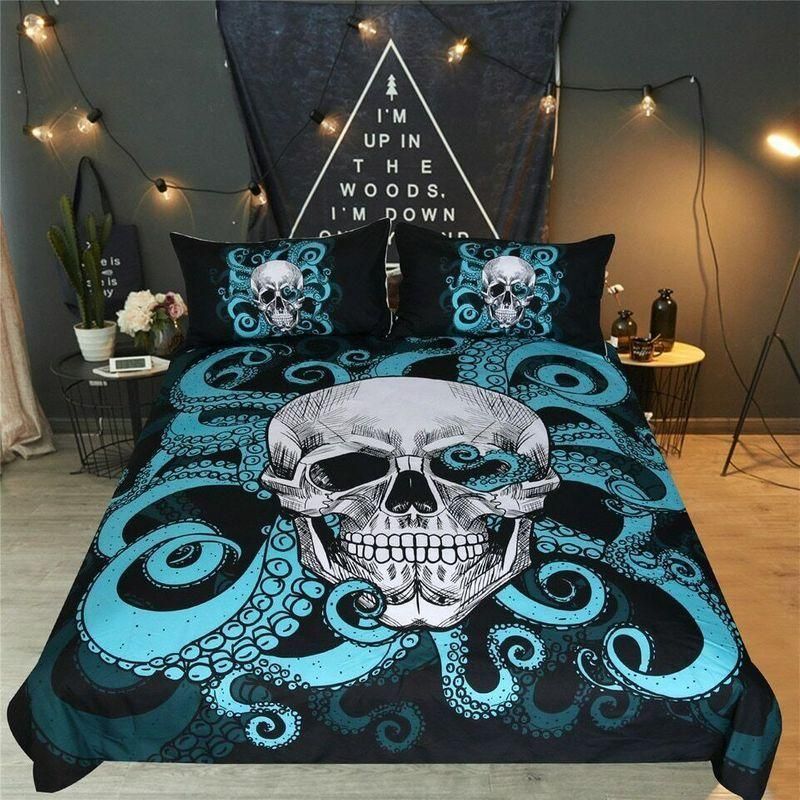 Blue Octopus Skull Tentacles Bedding Set