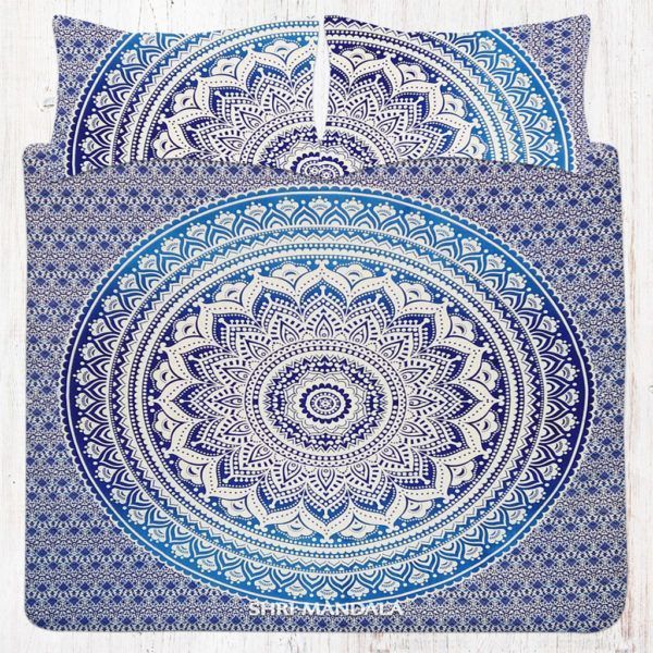 Blue Ombre Flower Hippie Bedding Set