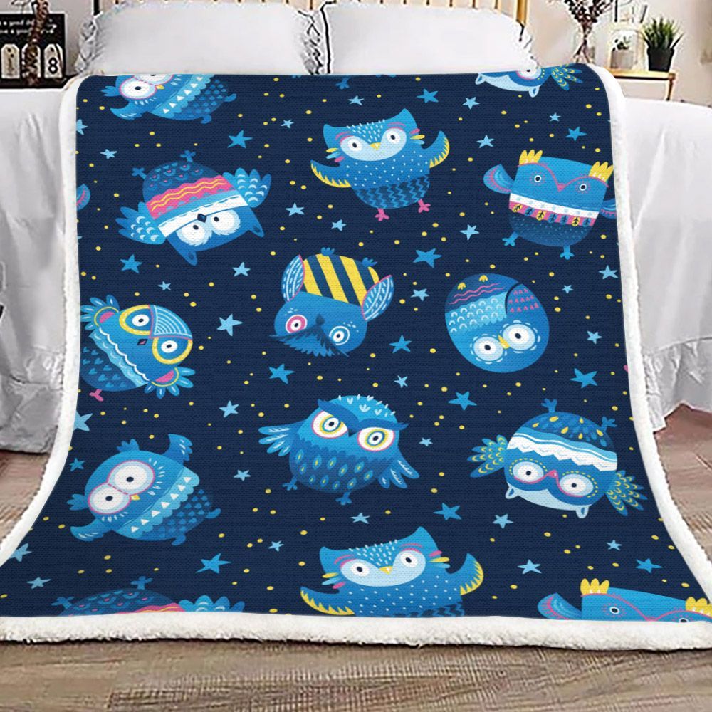 Blue Owl Sherpa Fleece Blanket