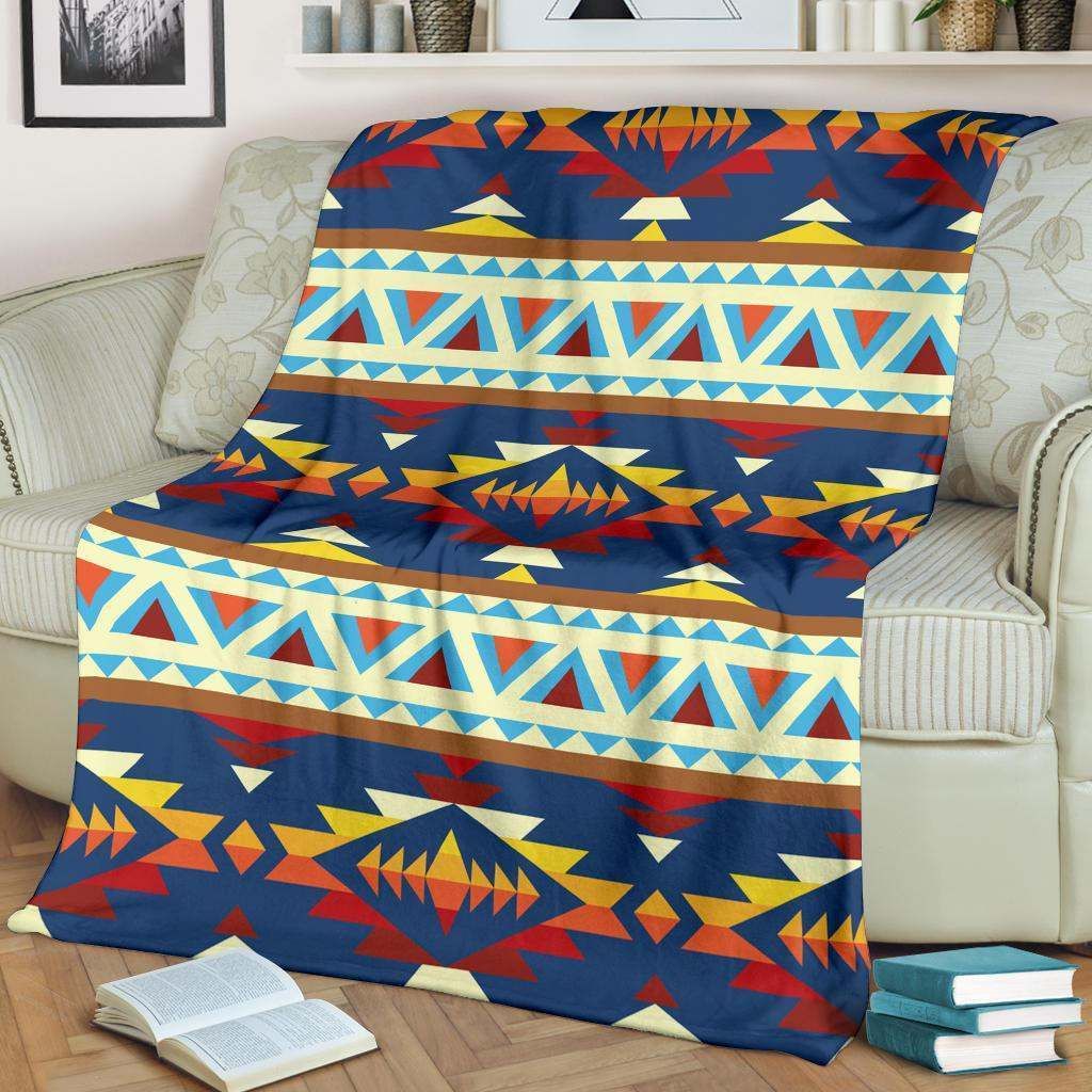 Blue Pattern Native American Sherpa Fleece Blanket