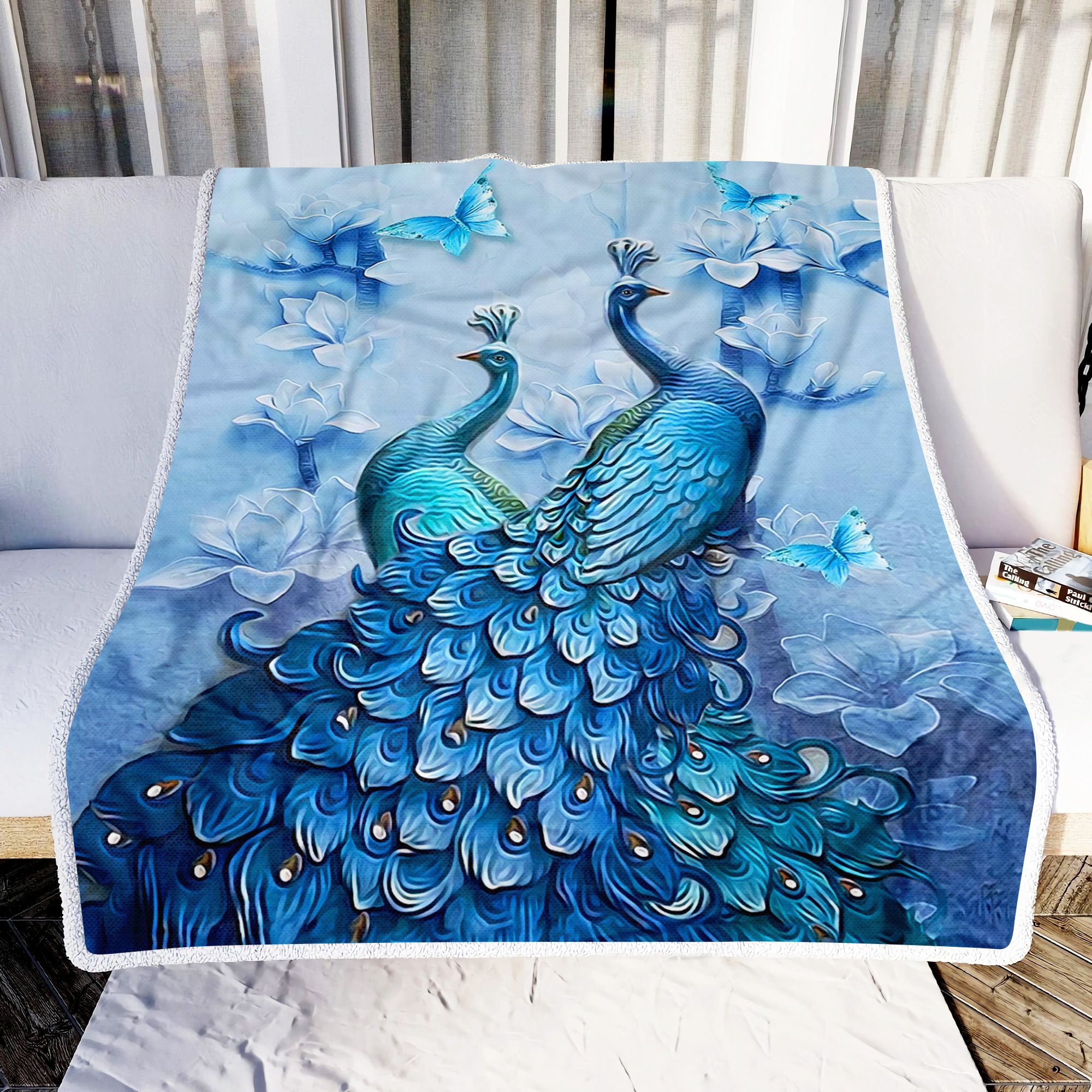Blue Peacock Art Fleece Blanket