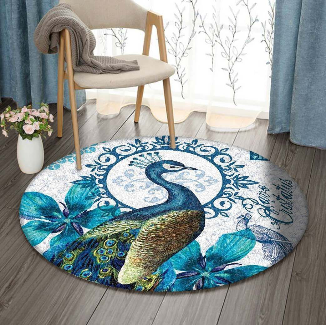 Blue Peacock Round Carpet