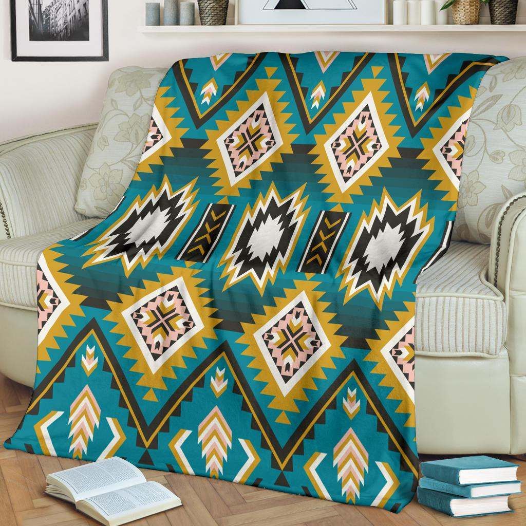 Blue Pearl Native American Sherpa Fleece Blanket