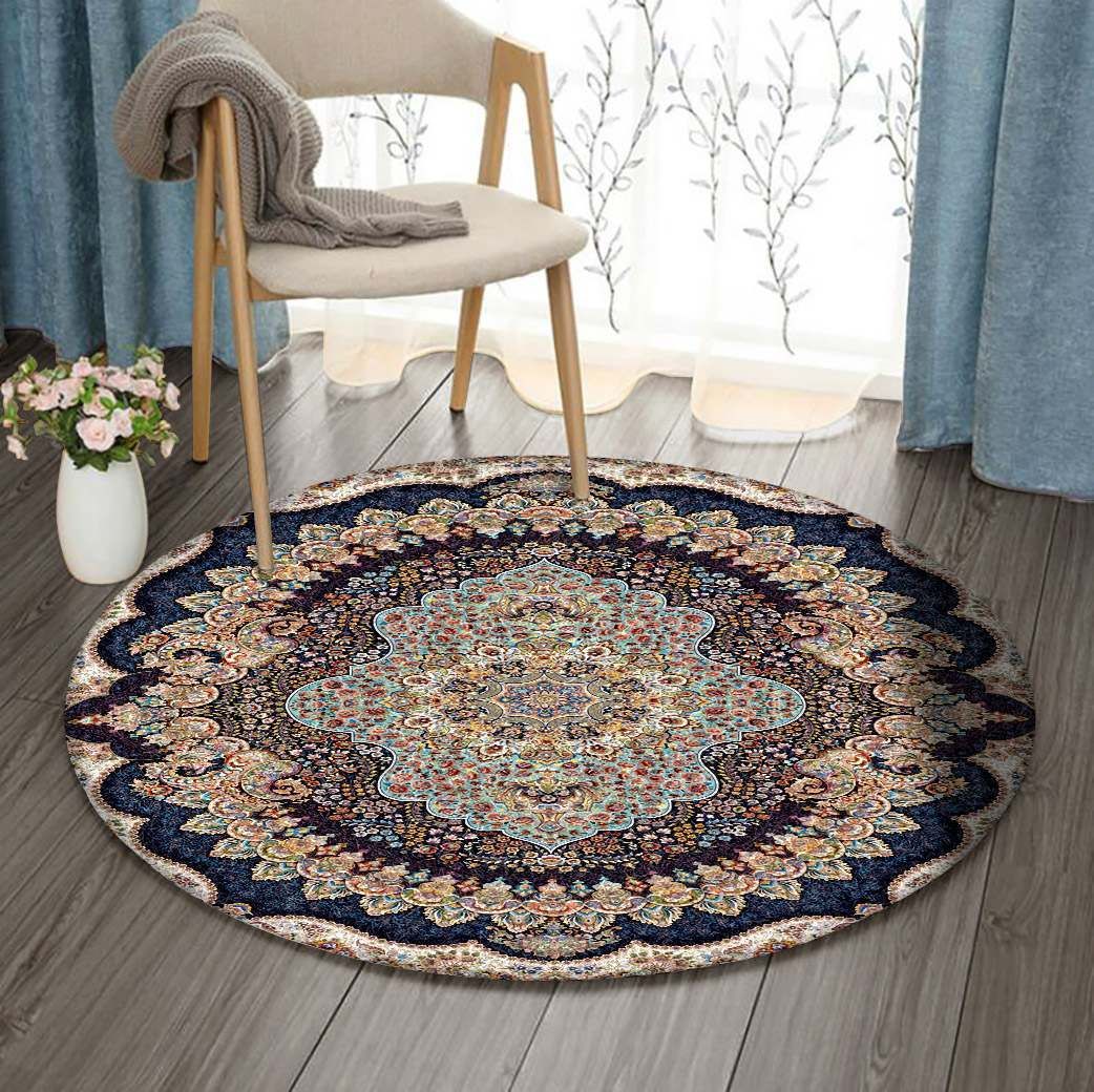 Blue Persian Antique Floral Round Carpet