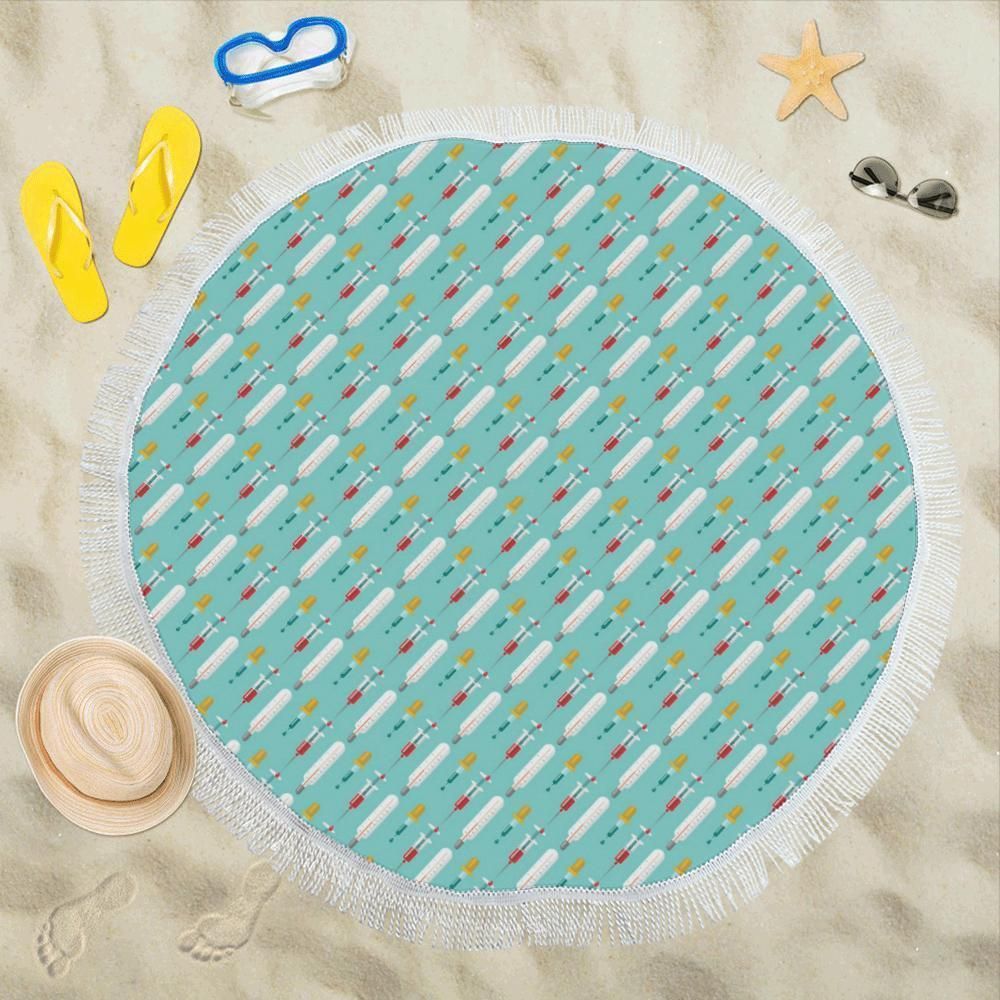 Blue Phlebotomist Medical Print Round Beach Towel