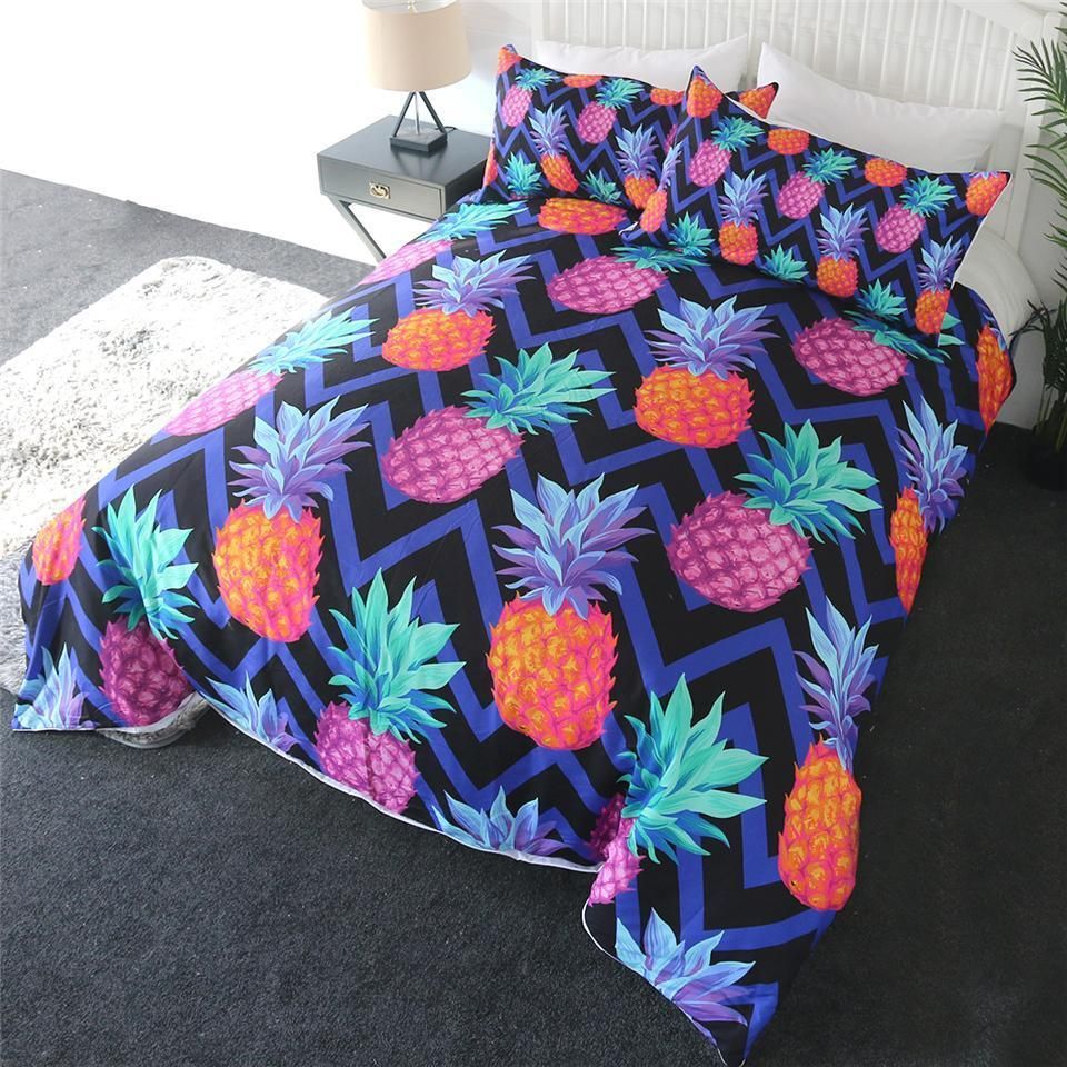 Blue Pineapple Zigzag Bedding Set