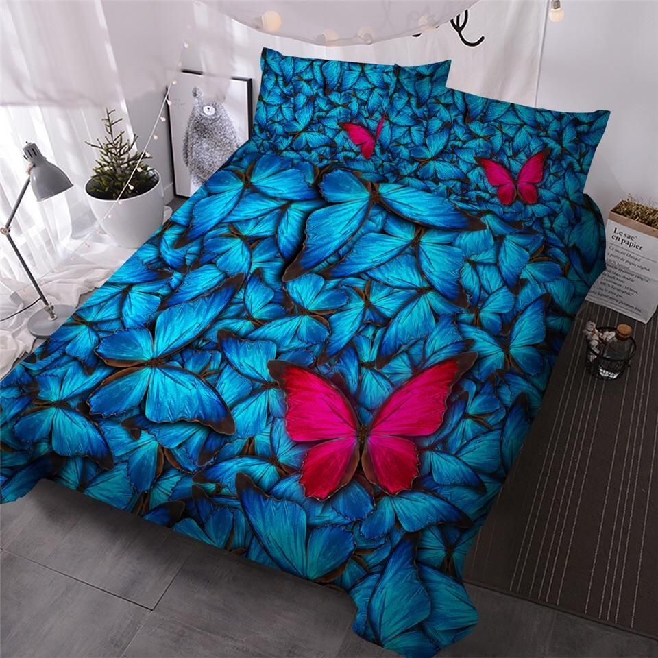 Blue Pink Butterflies Bedding Set