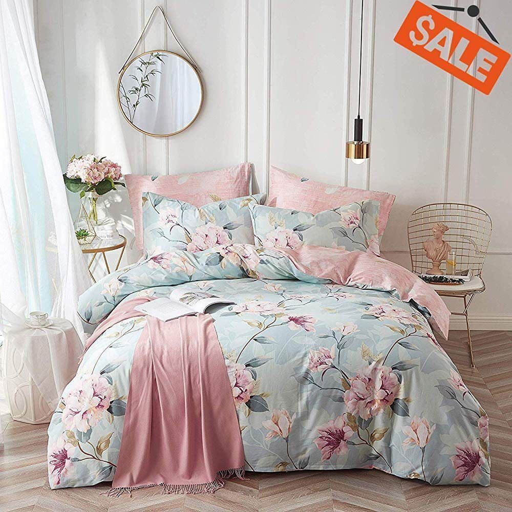 Blue Pink Floral Bedding Set