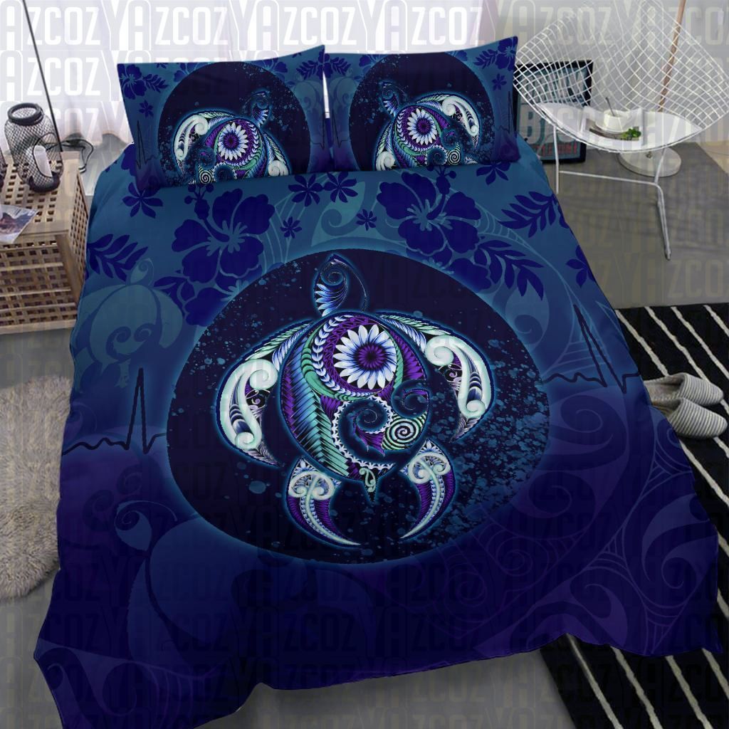 Blue Purple Flower Turtle Bedding Set
