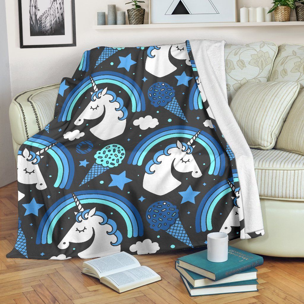 Blue Rainbow Unicorn Sherpa Fleece Blanket