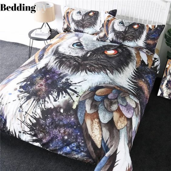 Blue Red Eyes Owl Bedding Set
