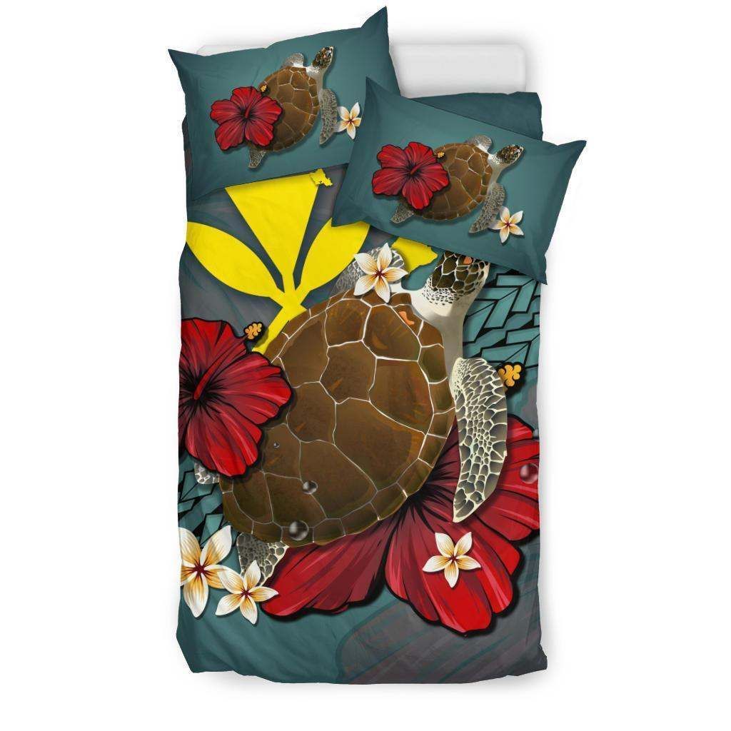 Blue Red Hibiscus Sea Turtle Bedding Set