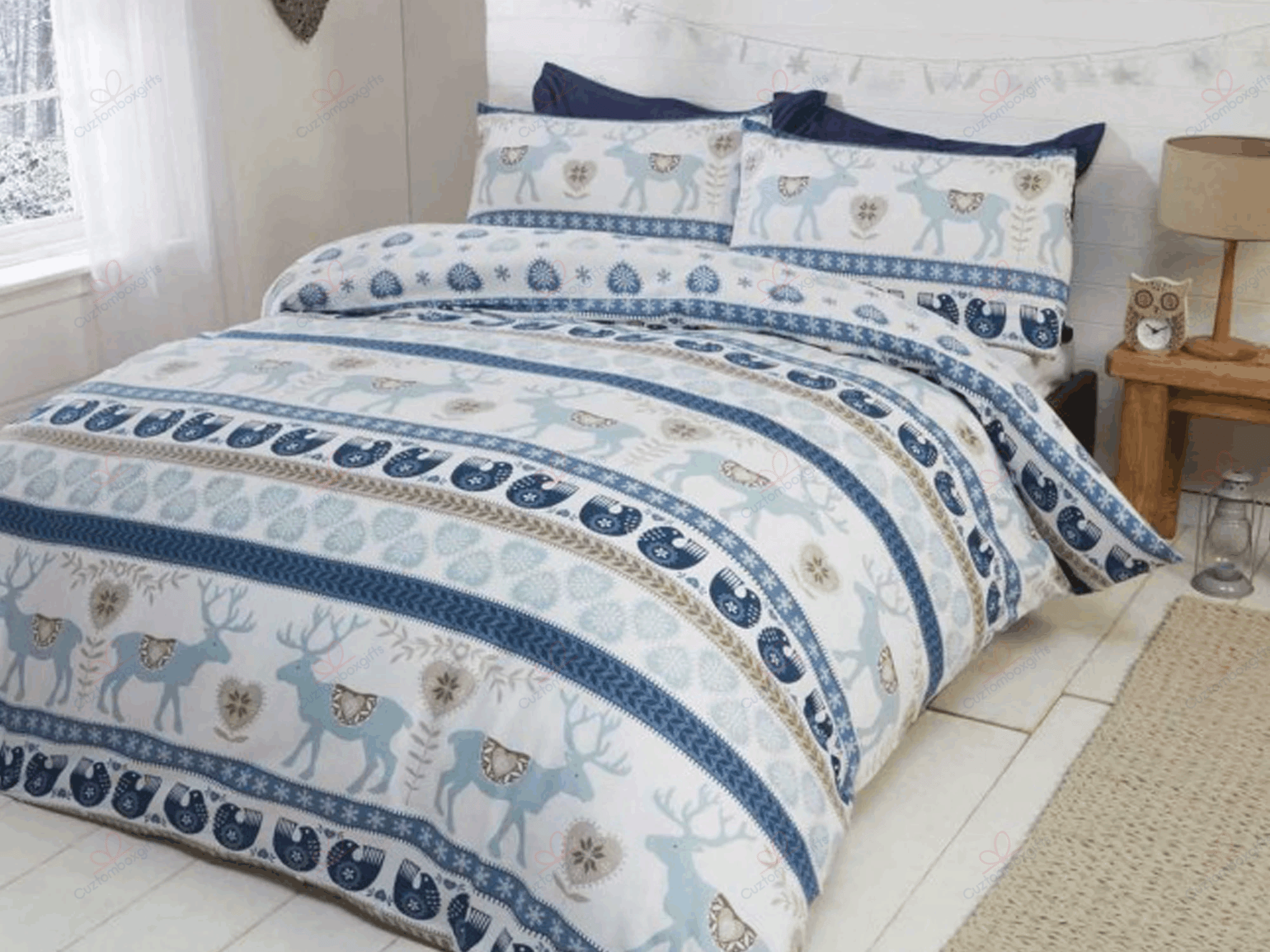 Blue Reindeer Bedding Set