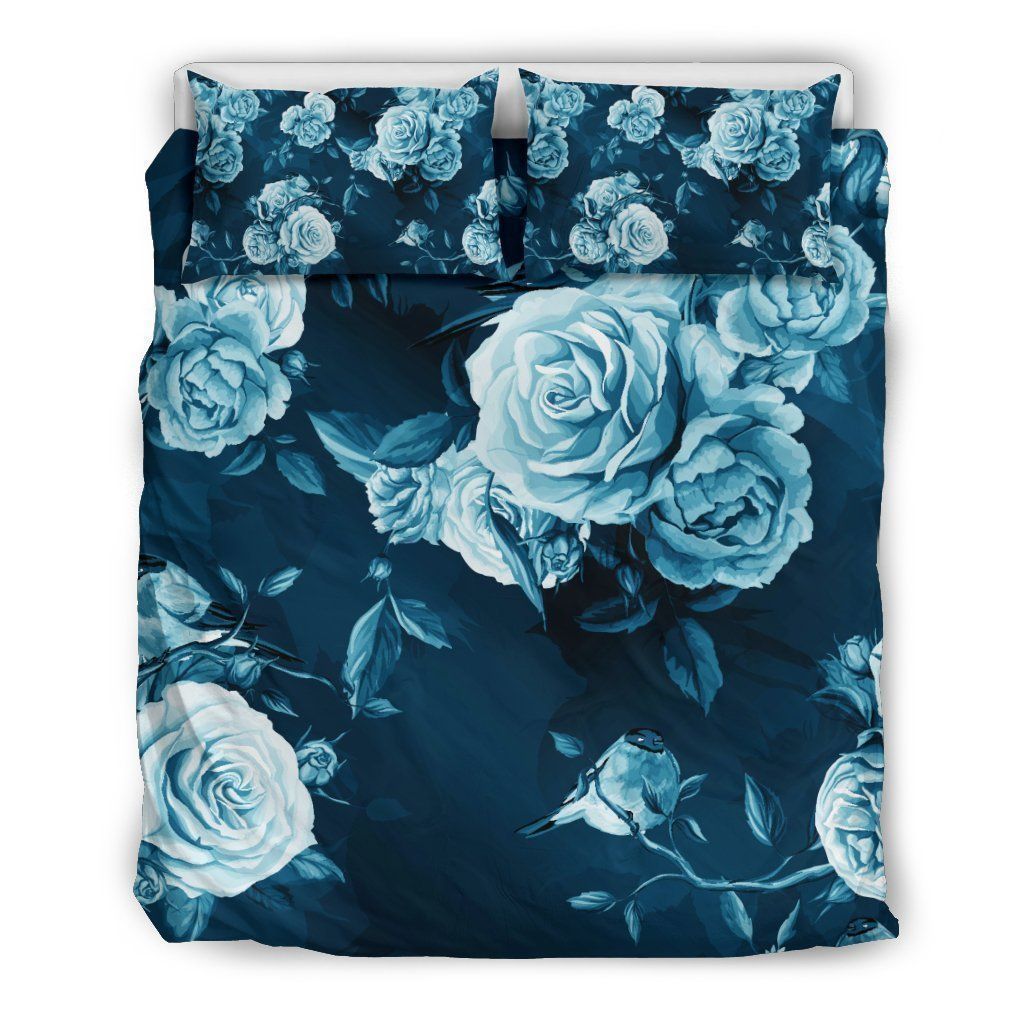 Blue Rose Floral Flower Pattern Bedding Set