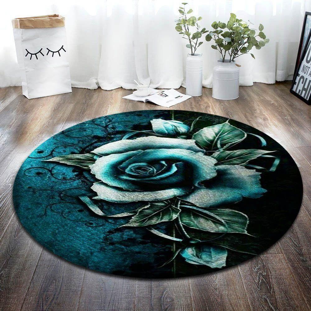 Blue Rose Round Carpet