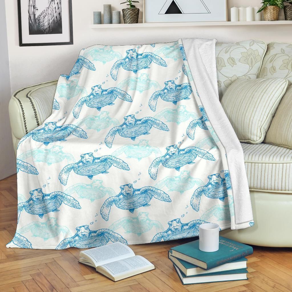 Blue Sea Turtle Pattern Print Design Fleece Blanket