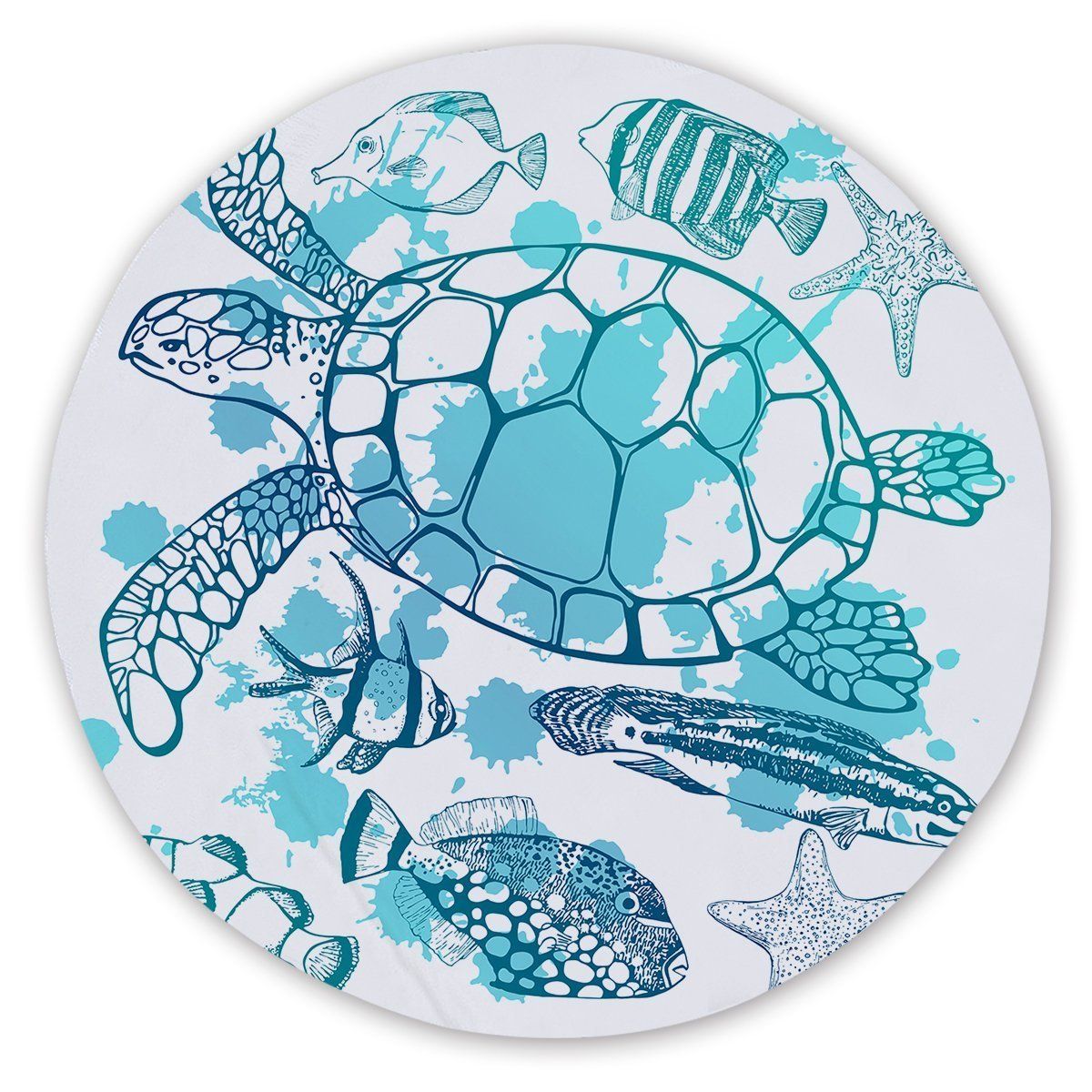 Blue Sea Turtle Society Printed Round Beach Towel