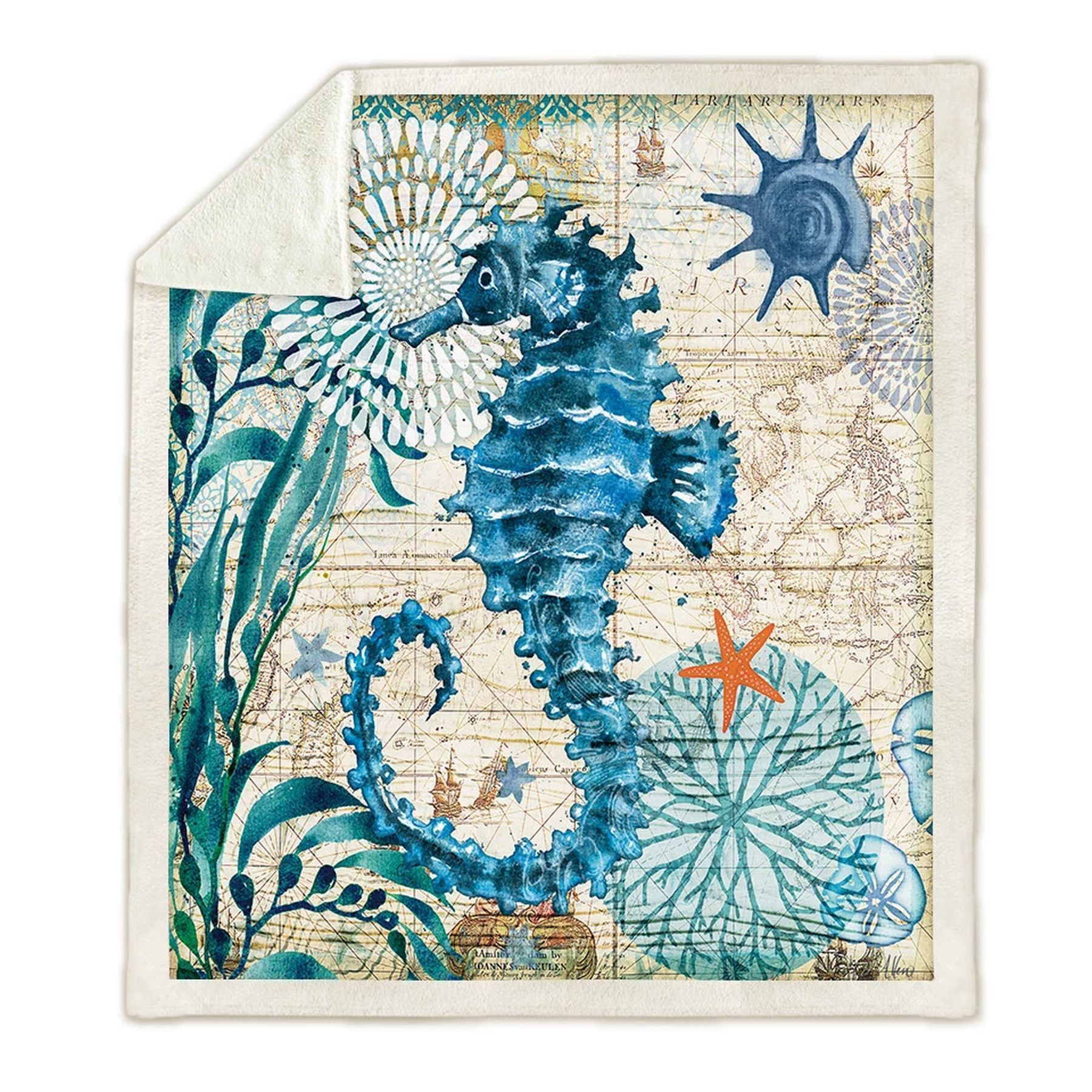 Blue Seahorse Sherpa Fleece Blanket