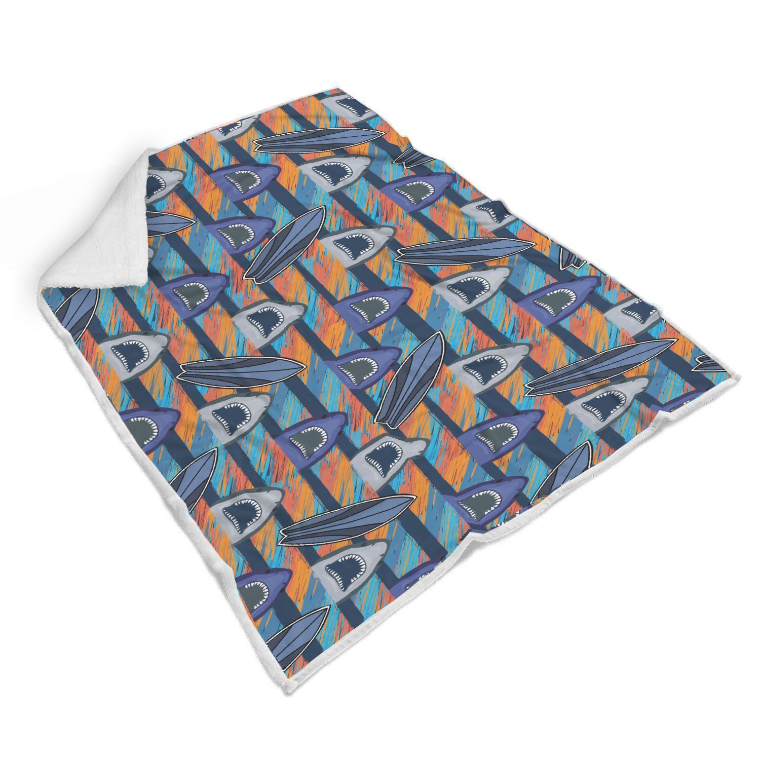 Blue Shark Pattern Sherpa Fleece Blanket