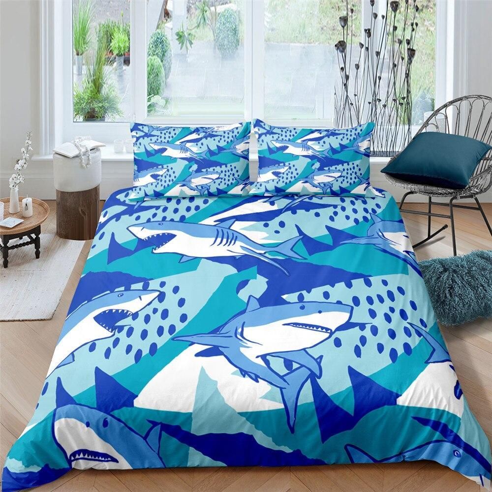 Blue Shark Themed Pattern Bedding Set