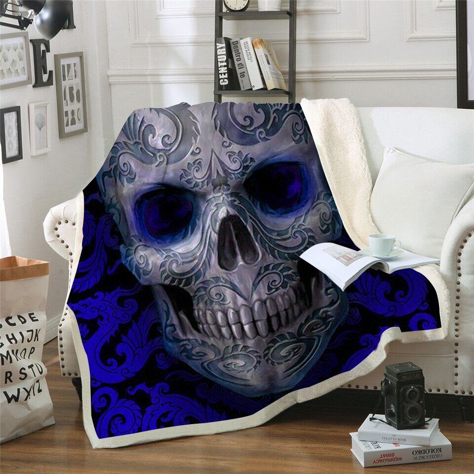 Blue Skull Sherpa Fleece Blanket