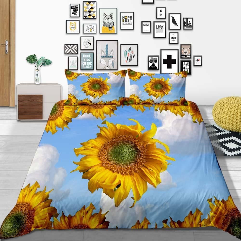Blue Sky And Sunflower Lifelike 3D Bedding Set