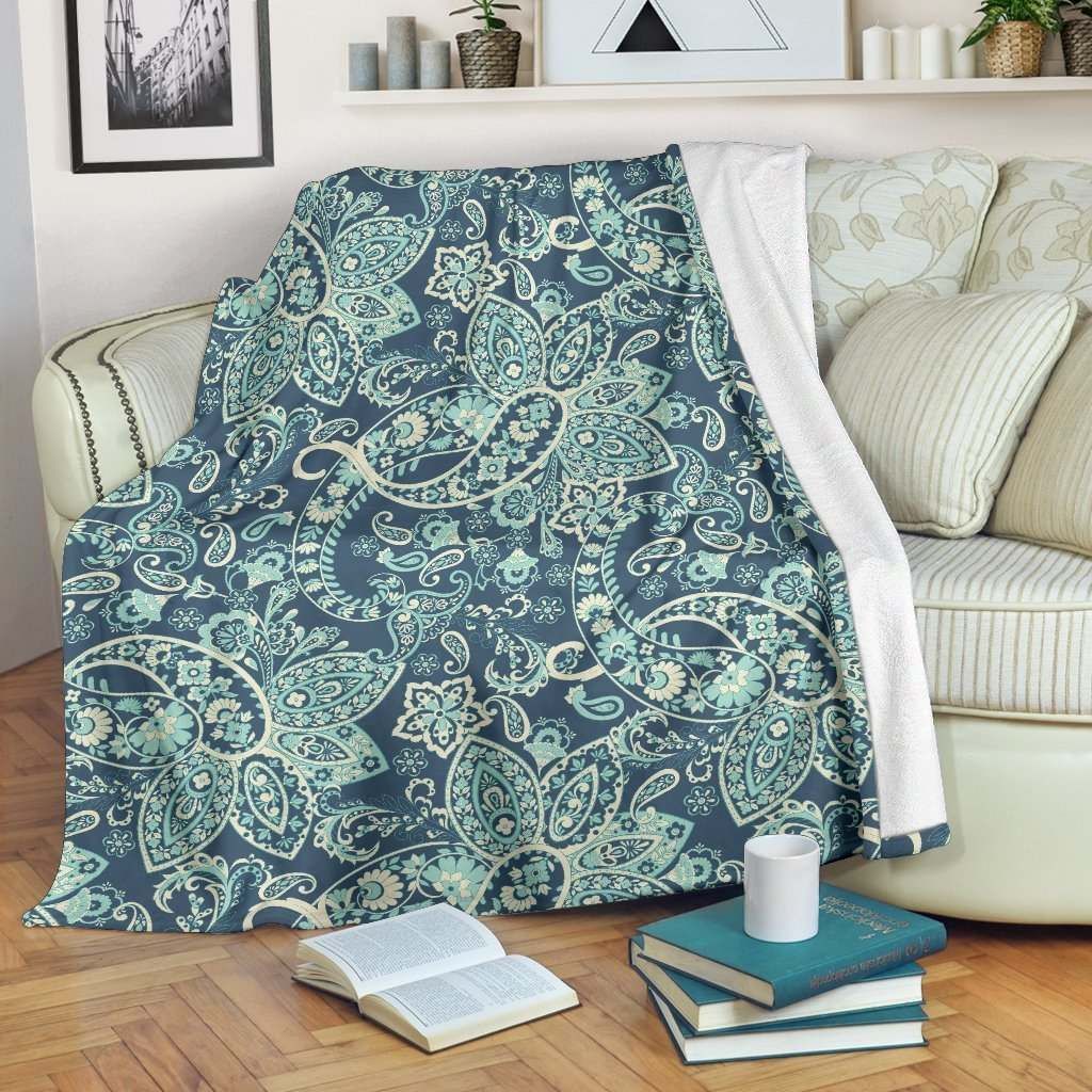 Blue Sky Paisley Bohemian Sherpa Fleece Blanket