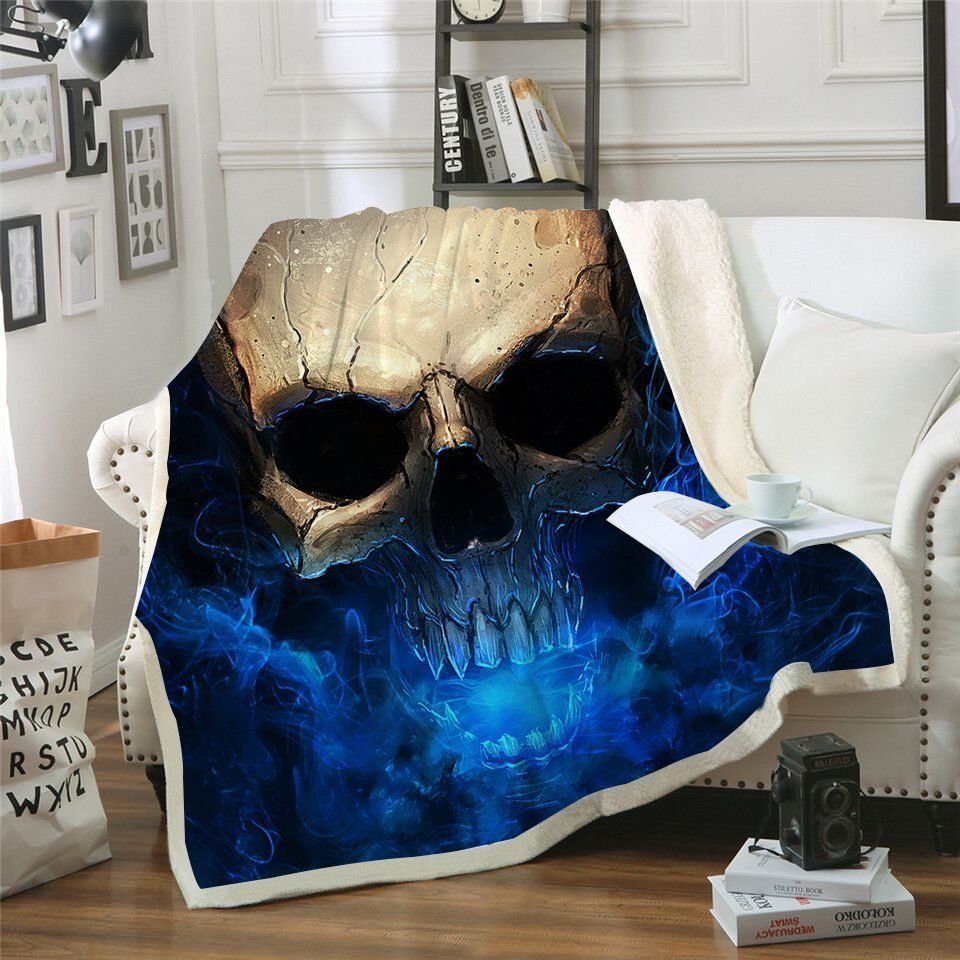 Blue Smile Skull Sherpa Fleece Blanket