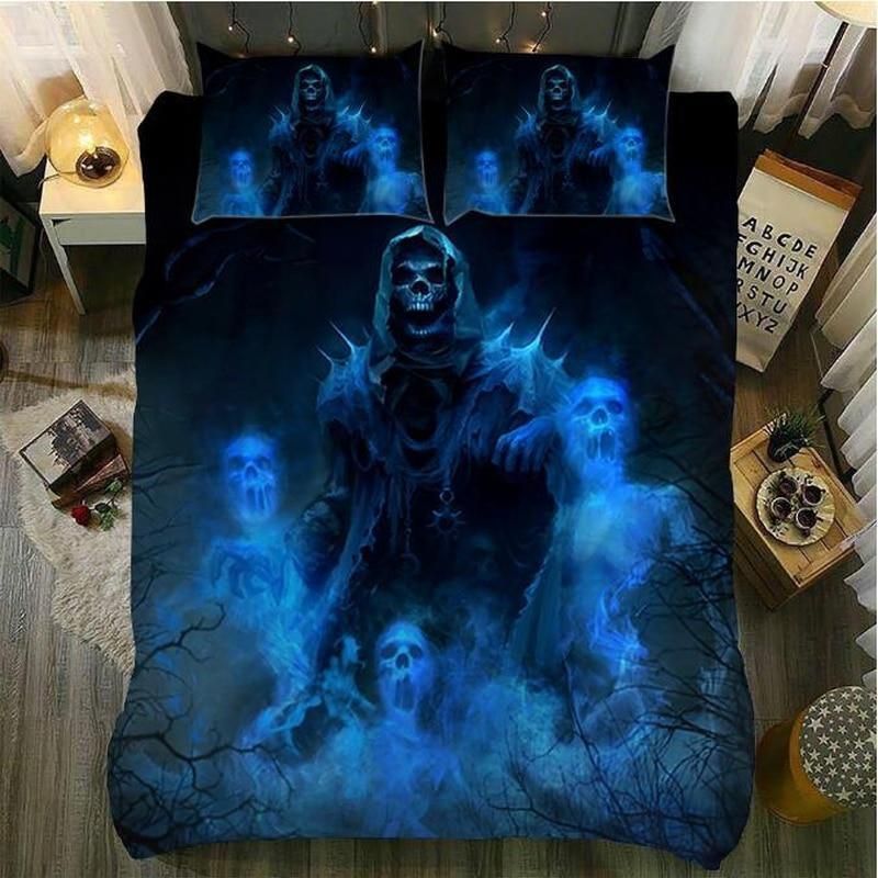 Blue Smoke Skull Printed Bedding Set