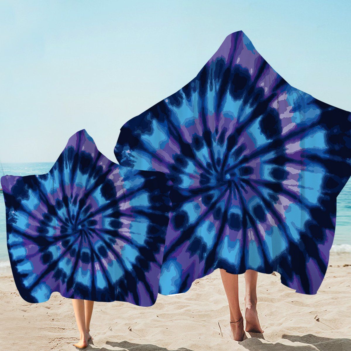 Blue Spiral Background Printed Hooded Towel
