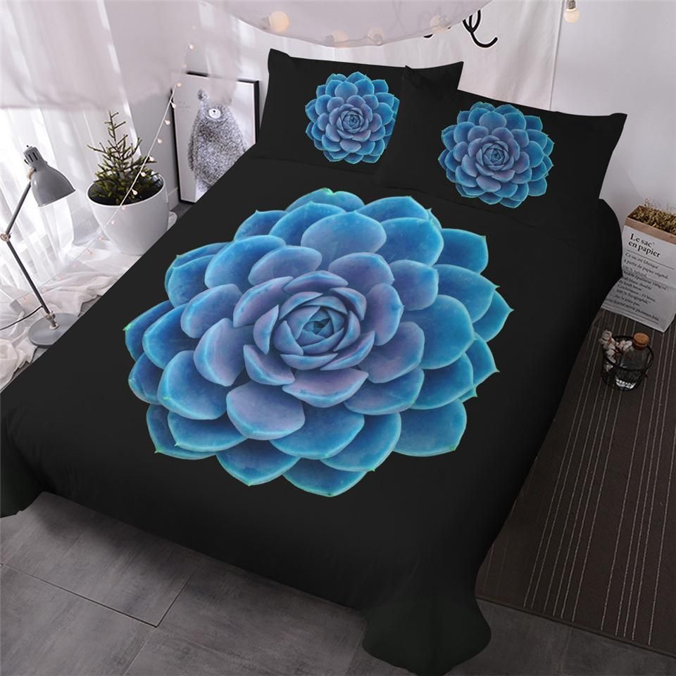 Blue Succulent Bedding Set