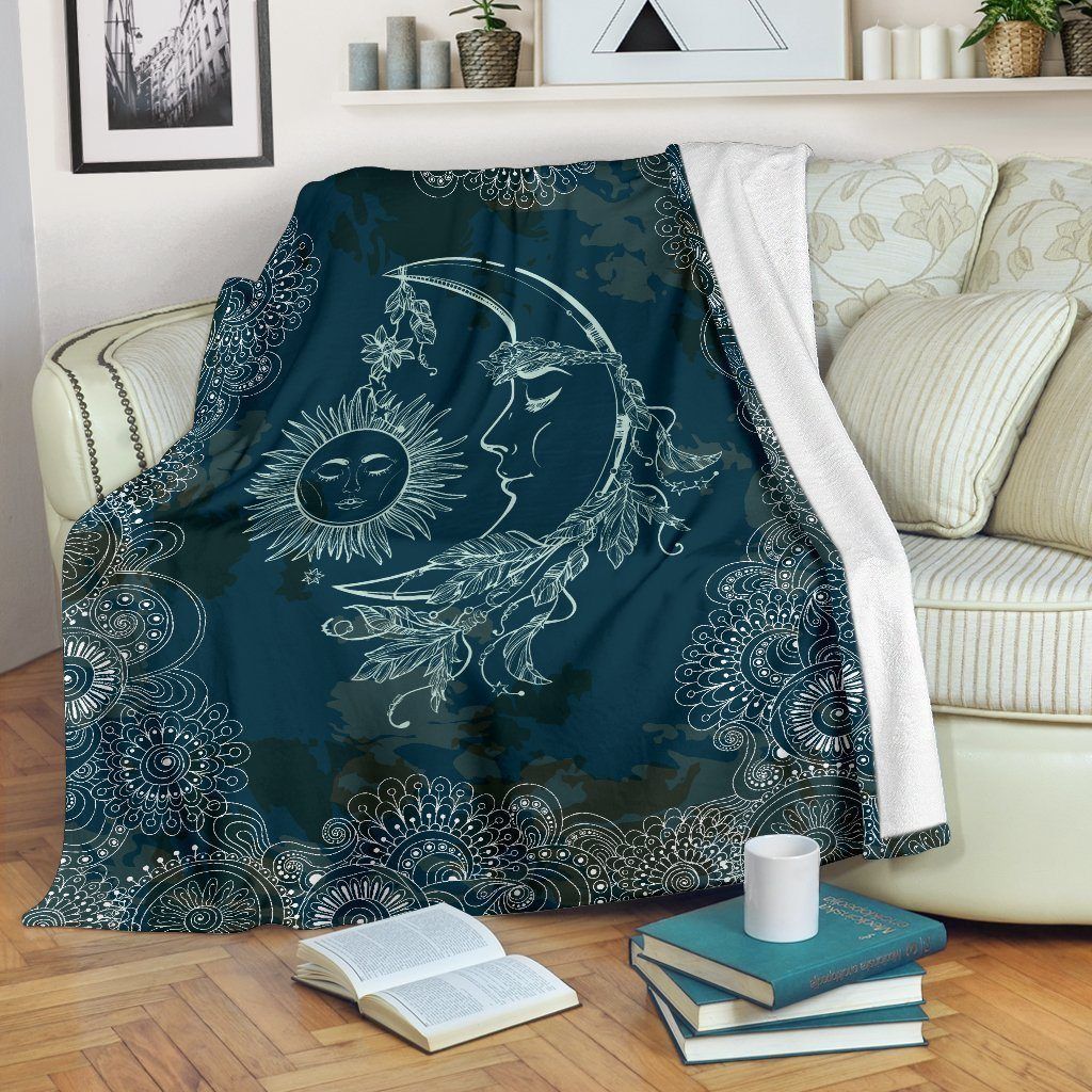 Blue Sun And Moon Mandala Sherpa Fleece Blanket