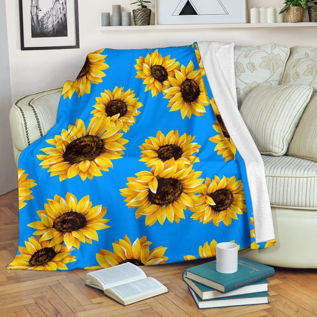 Blue Sunflower Sherpa Fleece Blanket