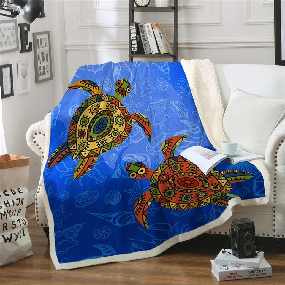 Blue Swimming Turtles Sherpa Fleece Blanket