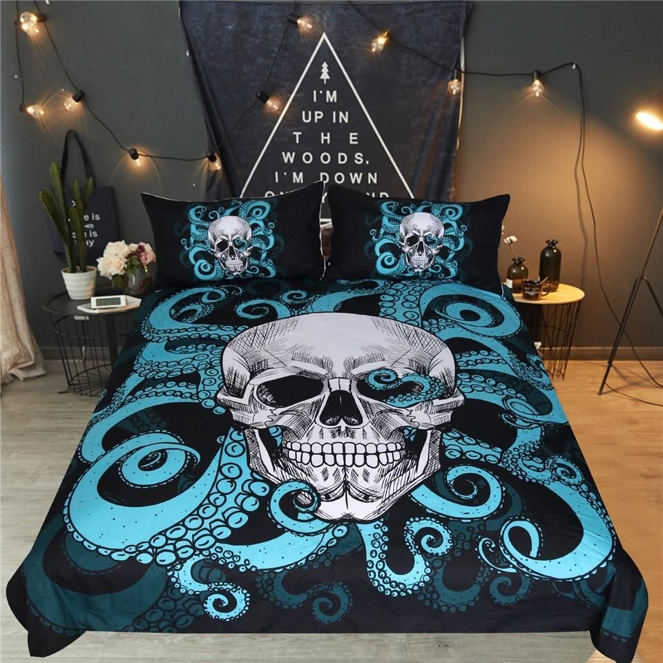Blue Tentacles Octopus Skull Bedding Set