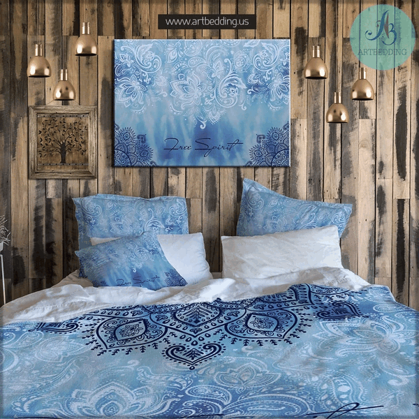 Blue Tie Dye Boho Mandala Bedding Set